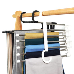 MOMISY 5 in 1 Stainless Steel Foldable Hangers for Clothes Pant Hanging Multi-Layer Multi Purpose Space Saving Magic for Wardrobe (Pack of2)