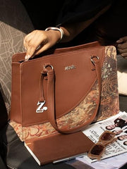 ZOUK Office Essential Bag | Jute | Vegan Leather Handcrafted Tote Bag With Double Handle Shoulder Strap | Bristel