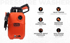 BLACK+DECKER BEPW1600 1300W 1600 PSI 110 Bar Pressure Washer for Car, Bike, Home & Garden Cleaning Use with Multiple Accessories Included, 1 Year Warranty, Orange & Black