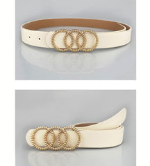 SYGA Women's PU Leather Belt Tripple O Ring Waist Belt Waist Size 24 Inch to 36 Inch, White