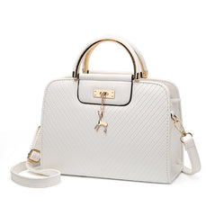 SYGA Women's Handbag Corrugated Fawn Pendant Cute Shoulder Bag Fashionable Style Crossbody Bag(White)