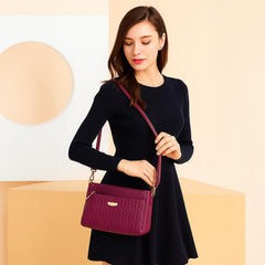 MOMISY Sling Bag with Long Strap for Women Shoulder Zipper Closure Handbags Multipurpose Crossbody ladies Daily (Purple Leaves)