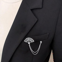 SYGA Men's & Women Suit Shirt Stud Lapel Pin Chain Tassel Brooch Pin with Crystal Chain(fan silver)