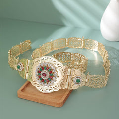 SYGA Women's Moroccan Style Metal Small Waist Chain Women's Wedding Jewelry Belt Glossy Design Kamarband(Gold+Green)