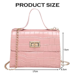 MOMISY Shoulder Sling Bag with Long Chain Strap for Women Crocodile Pattern Turn lock Closure Handbags Multipurpose Crossbody Bag Purse Ladies Bag (Pink, 1)