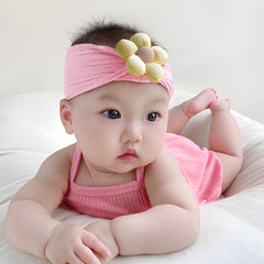 MOMISY Baby Headbands for Girls, Stretchy Flower Design, Pack of 3, Baby Shower Gift (OffWhite PinkPurple Khaki, 0-6Y)