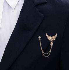 SYGA Men's & Women Suit Shirt Stud Lapel Pin Chain Tassel Brooch Pin with Crystal Chain(Golden New Eagle)