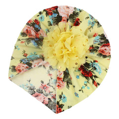 SYGA Baby Turban Hat, Toddler Beanie Cap Infant Hat 6 Month-4 Years Cotton Floral Baby Cap Headwear Unisex with Big Flower Soft Cute Hat, Yellow Floral