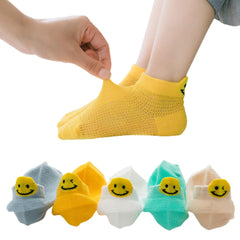 MOMISY 5 Pairs Baby Girl Boys Tube Socks Toddlers Infant Solid Color Boat Spring and Autumn Socks Stretch Baby Sock - Multicolor (Net Smiley, 4 year to 6 year)