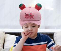 SYGA Cotton Baby Cap Fruit Design Ear Flap Baseball Printed Cap for 6 Months to 3 Year Baby Boys and Girls - Beige