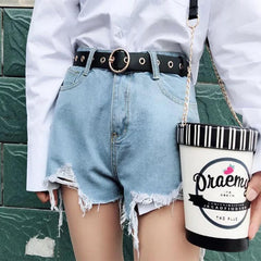 SYGA Women's PU Leather Belt Round Buckle Eyelet Waist Belt, Beige (Pack of 1)