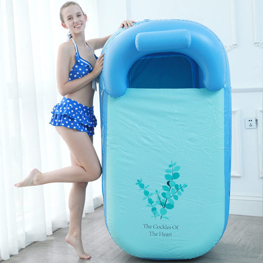 SYGA Inflatable Foldable Bathtub Plastic Bath Barrel Swimming Pool for Adult Inflatable PVC Bathtub Folding Spa Bathtub - Blue