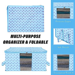 Kuber Industries Non-Woven Underbed Storage Bag|Clothes Storage Organizer|Blanket Cover With Clear Window|Zipper Closure&Handle Cloth Organizer|Plain White Border|Large|Pack Of 6|Royal Blue,32Cm,48Cm