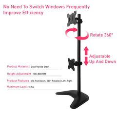 SYGA Monitor Stand Arm Desk Mount Fully Height Adjustable Bracket with C-Clamp & Gronment 180 Tilt Rotation Suitable for 13 to 30 Inch TV and Monitor Screen - Dual Horizontal Stand