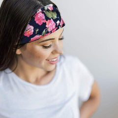 MOMISY 4Pcs Headbands for Women Yoga Running Sports Hiking Hairband Elastic Non Slip Sweat - Navy Blue, Multi, Blue Garden, Navy Blue Floral