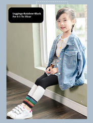 SYGA Children's Leggings Tights for Girls Soft Cotton Anti-Pilling Leggings Rainbow Cropped Pants (Small - 1-3 Years, Black)