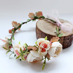 SYGA Women One Side Rose Floral Crown Hair Wreath Leave Flower Tiara Headband with Adjustable Ribbon