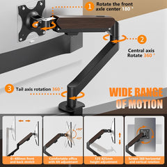 ZORBES® Monitor Mount for 17-38 Inch Screens 360 Degree Adjustable Alloy Steel Monitor Stand No Drill Desk Clamp Ergonomic Screen Holder with Cable Slot 10kg Capacity