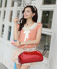 SYGA Women's Glossy Patent Leather Handbag Kiss Lock Purse Top Handle Handbag Suitable Gift for a festival,occasion,Birthday(RED)