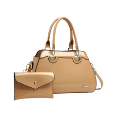 SYGA 2-Piece Women's Glossy Handbag with Matching Wallet | Elegant Shell Design Tote Bag with Gold Hardware