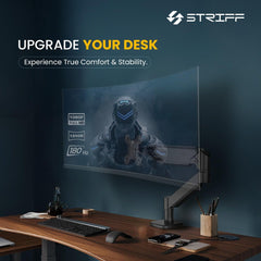 STRIFF Single Monitor Stand with Full Motion Arm | 360° Rotation & Height Adjustable Desk Table Mount | Universal VESA Bracket with C-Clamp | Fits 13–32 Inch Computer/LCD Screens | Holds 4.4–19.8 lbs