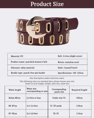 SYGA Women's Gold Oval Eyelet Belt Round Button Jeans Belt(Brown)
