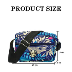 MOMISY Women Mobile Messenger cellphone Bag Ladies Nylon Shoulder Cross Body Long Strap for College, Outing, Travelling, Work (Medium, BlueLeaves)