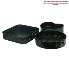 Syga Set Of 3 Circle, Square And Heart Shape Spring Form Cake Tin Mould - Black