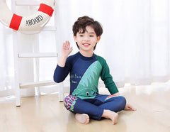 SYGA Children's Swimsuit Long Sleeve Watermelon Dragon-XL Size Perfect for Kids Age 7-9 Years Old (Blue)