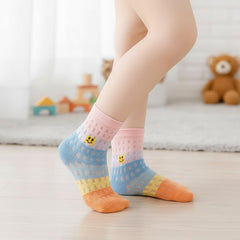 MOMISY 5 Pairs Baby Kids Girl Boys Tube Socks Toddlers Comfortable Ankel Length gifts (IN, Age, 3 Years, 5 Years, Rainbow Smiley)