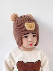 SYGA Winter Warm Ear Protection Knitted Cute Pompom Baby Hat (2-6 Year) Brown
