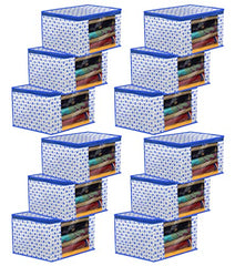 Kuber Industries Non-Woven Foldable Saree Covers With Zip|Polka Dots Wardrobe Organizer For Clothes|Transparent Window Keep 8 To 10 Saree|Suitable For Lehenga, Suit, Dress|Pack Of 9 (Blue & White)