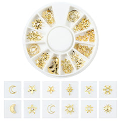 SYGA 6 Boxes Nail Art Gold Metal Decoration Nail Studs Supplies Clear Rhinestones Mix Colorful Pearls 3D Star Moon Rivet Nail Jewels Decoration
