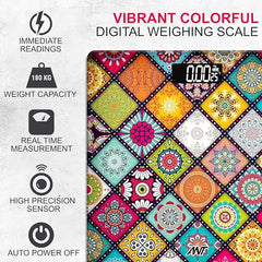 ANT Flora Mandala Digital Personal Weighing Scale for Body Weight | 180kg Capacity | 50g Accuracy | High Precision Strain Sensor | 4mm Tempered Glass | LCD Display | Auto On/Off | 40 Months Warranty