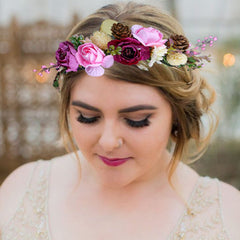 SYGA Flower Tiara Headband and Flower Floral Hair Bands Floral Garland For Women Bride Wedding Vine Tiara Bridal Crown Hair Accessory - Pink