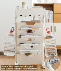 SYGA Removable Multifunctional Book Storage Rack Shelf Living Room Layered Plastic Magrack 3drawers with Wheels (OffWhite)