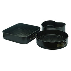 Syga Set Of 3 Circle, Square And Heart Shape Spring Form Cake Tin Mould - Black