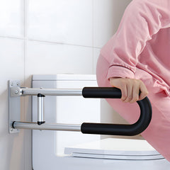 MOMISY Wall Mounted Flip up/Folding Aluminum Grab Bar Rails 23.6 Inch Toilet Handrails Bathroom Safety Bar Hand Support for Senior Citizen Injured and Handicapped (1)