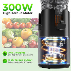 Toree Juicer Machine, 148 mm Feed Chute Slow Cold Press Juicer for Whole Fruits & Vegetables, Easy to Clean, High Juice Yield, 300W motor-heavy duty -1 Year free Replacement warranty 81306 56959