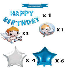 SYGA Foil Balloons- Happy Birthday Letters with Angels and Stars for Baby Boy(Blue)