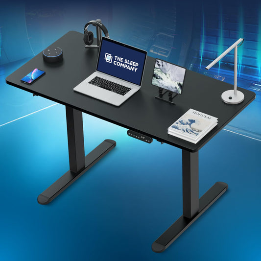 The Sleep Company - Electric Height Adjustable Desk | Ergonomic Work from Home Table | 4 Memory Presets | 2 Years Warranty | 1200 x 600 Thick Top | Free Installation | Black & Black