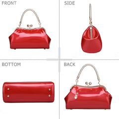 SYGA Women's Glossy Patent Leather Handbag Kiss Lock Purse Top Handle Handbag Suitable Gift for a festival,occasion,Birthday(RED)