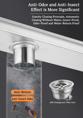 SYGA 304 Stainless Steel Long Floor Drain with Double Filtration,Shower Drain Cover Plate Middle Hole,10x60 cm