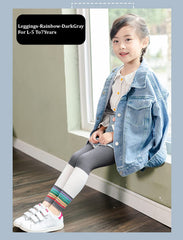 SYGA Children's Leggings Tights for Girls Soft Cotton Anti-Pilling Leggings Rainbow Cropped Pants (Small - 1-3 Years, Black)