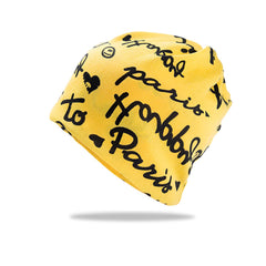 MOMISY Women Unisex Winter Beanie Hat & Neck Warmer | Knitted Multifunctional Scarf Cap with Letter Print | Warm Pullover Hat (in, Alpha, Free Size, YellowLetter)