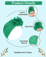 SYGA Baby Cap Naylon Cotton Flower Turban Hat Soft,Stretchable for Baby Cap 0-3 Years DarkGreen