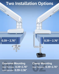 Single Monitor Mount for 13-32 inch Screen, Gas Spring Arm, Gaming & Home Office Use, VESA 75x75mm & 100x100mm, Freelift Pro White