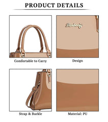 SYGA Pack of 3 Women's Glossy Patent Leather Clutch,Wallet & Handbag, Zipper Purse Suitable Gift for a Festival,occasion,Birthday(KHAKI)