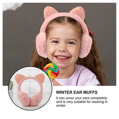 SYGA Children's Cute Pink Kitty Design Warm Earmuffs for Cold Protection Hot Warm Glitter Sequine Suitable For 10 Years Above