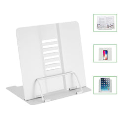 SYGA Reading Bookshelf Metal Mini Book Stand,Book Holder, Hands Free, Adjustable Cookbook,Documents Holder, Portable Bookstand for Music Books, Textbook, Recipe,Tablet, Ipad(White)
